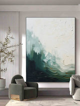 White and Dark Green Abstract Oil Painting White and Dark Green Abstract Textured Canvas Wall Art