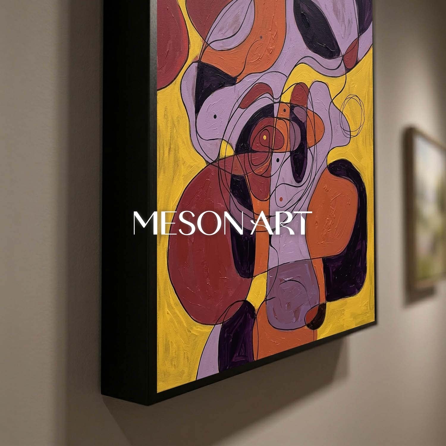 Contemporary Abstract Painting With Vibrant Yellow And Purple Hues For Modern Home Decor