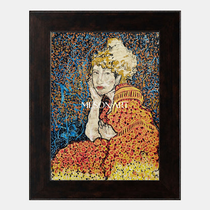 Art Deco Inspired Abstract Portrait Painting With Gold And Blue Tones For Modern Living Room Decor