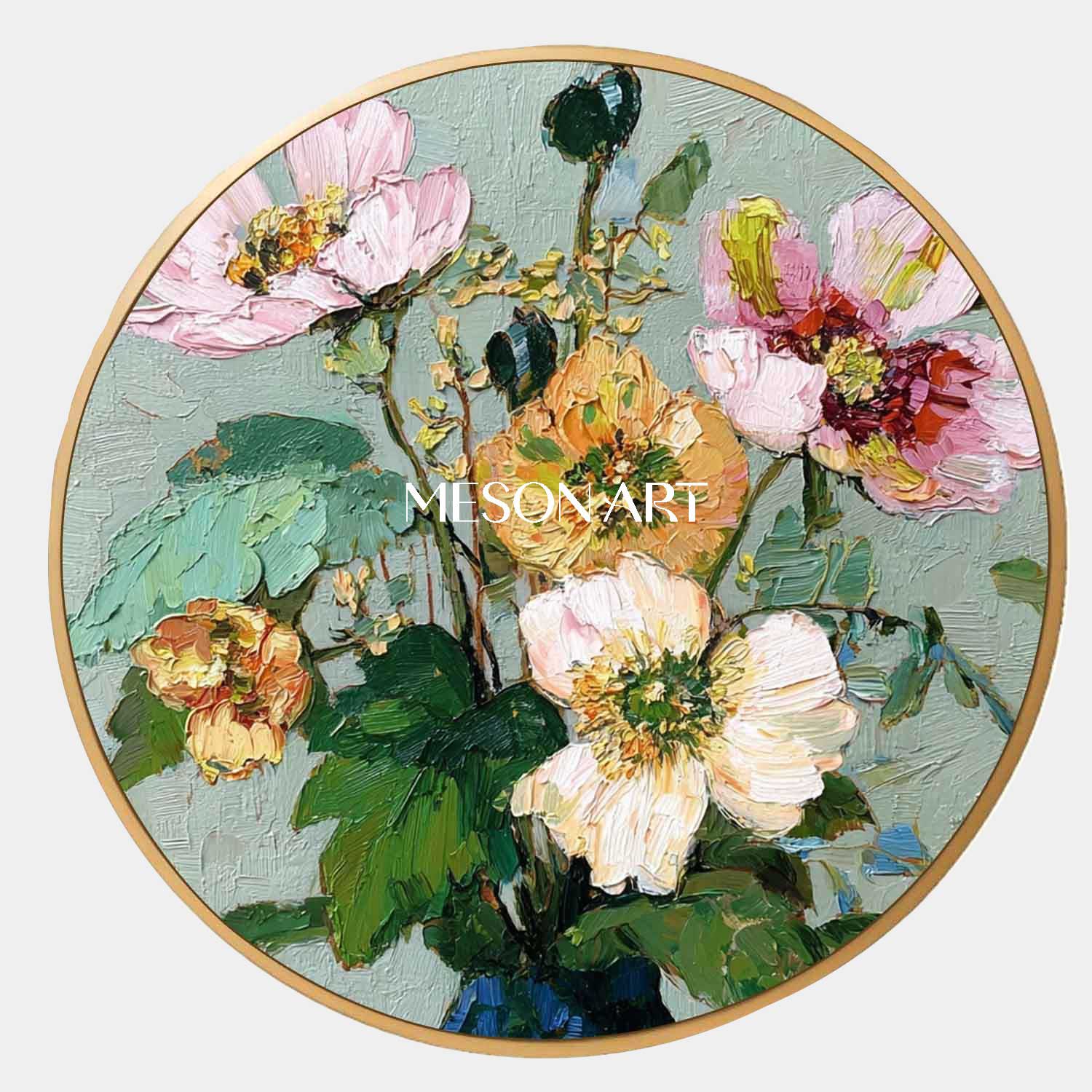 Textured Round Floral Oil Painting – Handcrafted Wall Decor