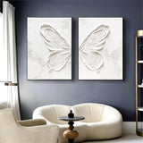 White Butterfly Texture Acrylic Canvas Painting Plaster Painting on Canvas Set of 2 Plaster Wall Art