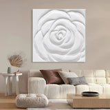 White Flower Plaster Art Plaster Art On Canvas For Sale Thick Acrylic Painting Textured Wall Art