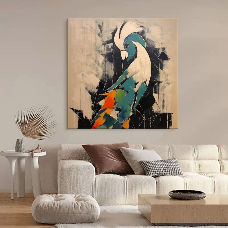 Abstract Parrot Wall Painting Hand Painted Parrot Oil Painting Interesting Parrot Canva Cute Pop Art