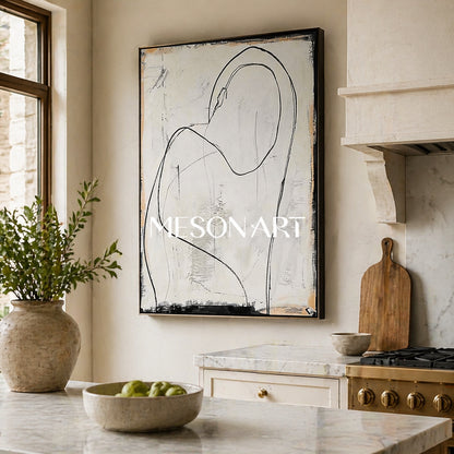Black and White Line Minimalist Wall Hanging Painting Abstract Canvas
