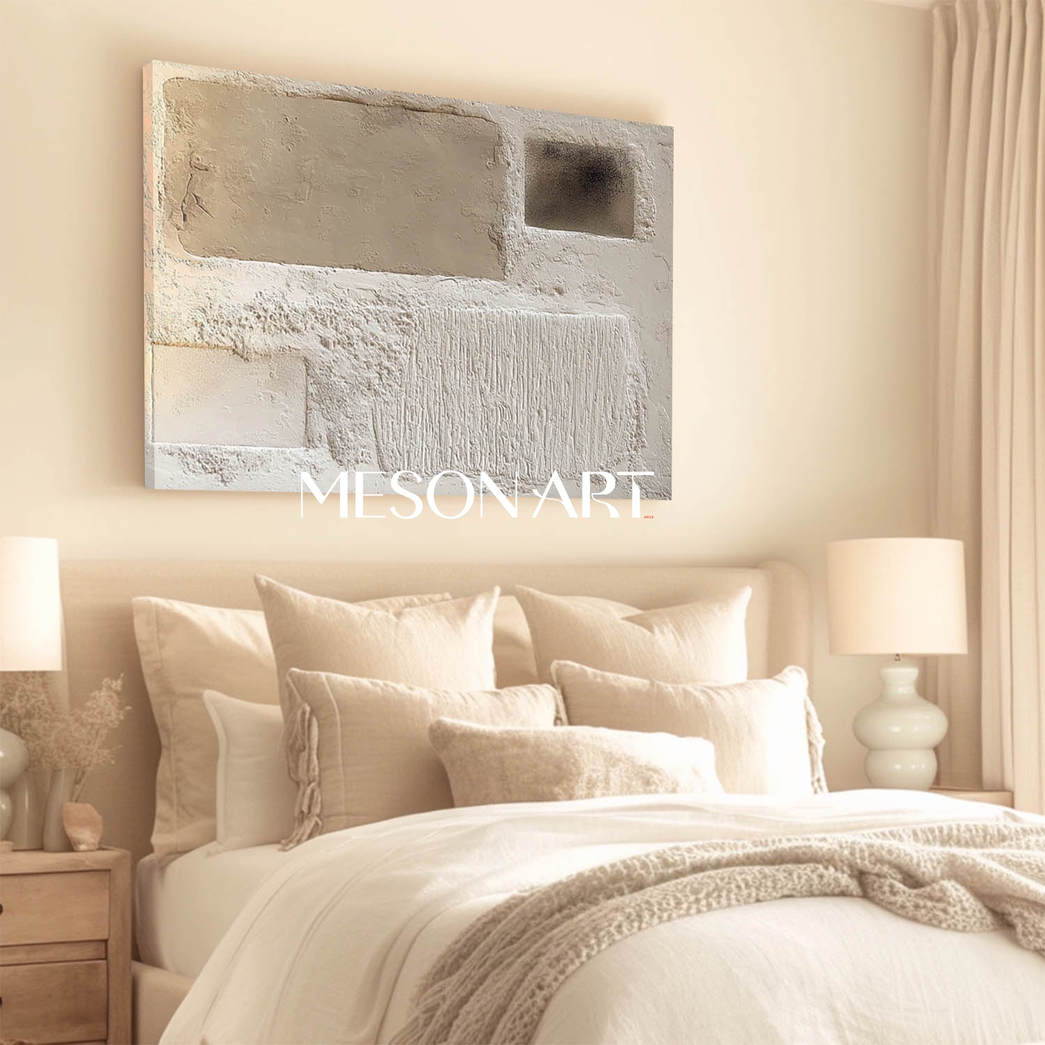 Wabi-Sabi Textured Beige Wall Art Minimalist Neutral Painting for Modern Home Decor