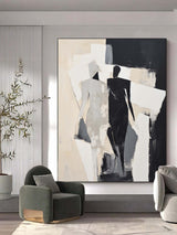 Black and Beige Couple Minimalist Wall Art Black and Beige Couple Abstract Texture Art Couple Pumping Painting on Canvas Contemporary Art