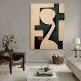 Large Beige and Green Minimalist Wall Art Beige and Green Texture Abstract Painting Canvas Art Decor