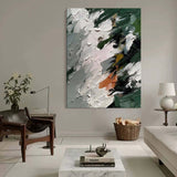 Green and White Abstract Canvas Painting for sale Green and White Textured Abstract Art on Canvas