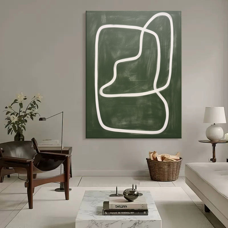 Large Green Minimalist Wall Art Wabi Sabi Canvas Painting Green Abstract Art on Canvas for Sale