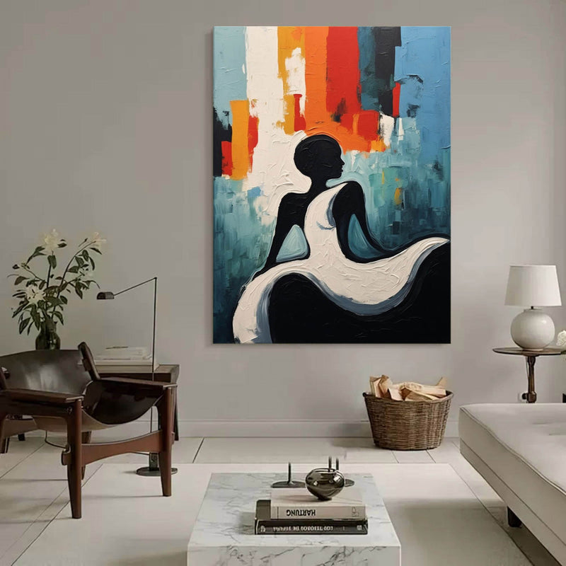 Abstract Woman Wearing Skirt Texture Canvas Art Colorful Abstract Woman Texture Wall Decor Painting