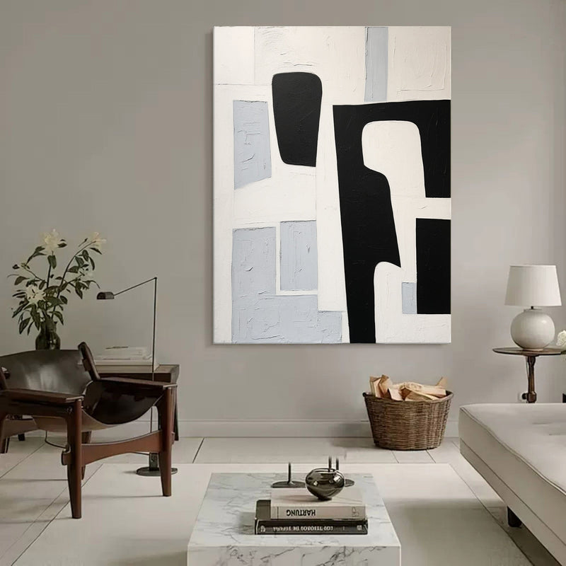 Large Black and White Minimalism Abstract Art Black and White Texture Painting Wabi-Sabi Wall Art