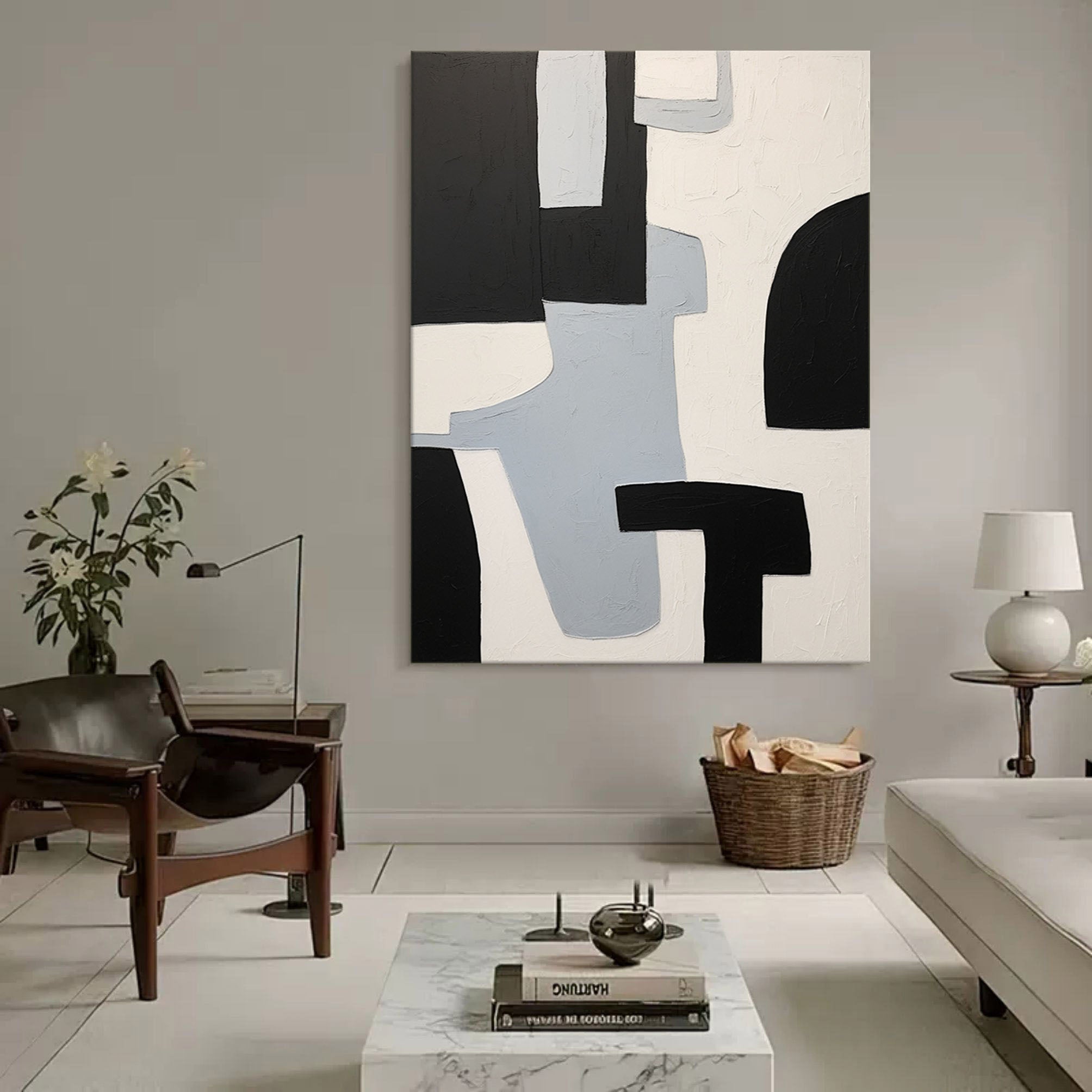 Large Black and White Minimalist Wall Art Black and White Texture Abstract Art Modern Oil Painting