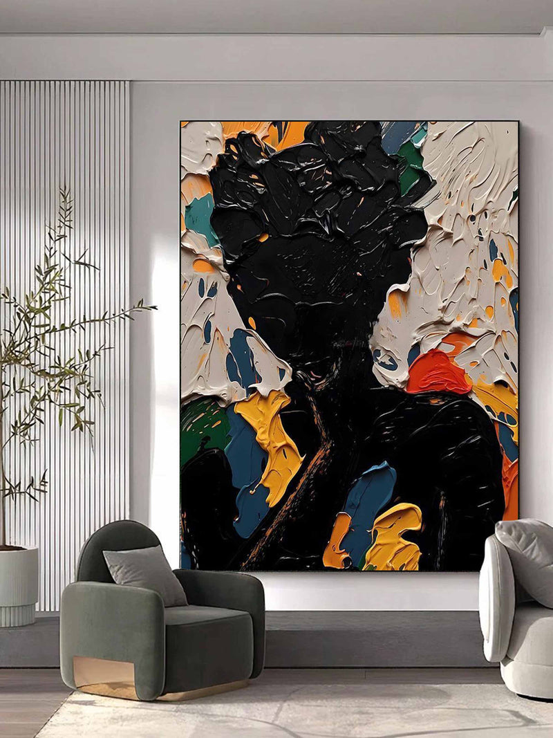 Black Abstract Man Oil Painting Black Abstract Man Canvas Art Abstract Figure Wall Decor Painting