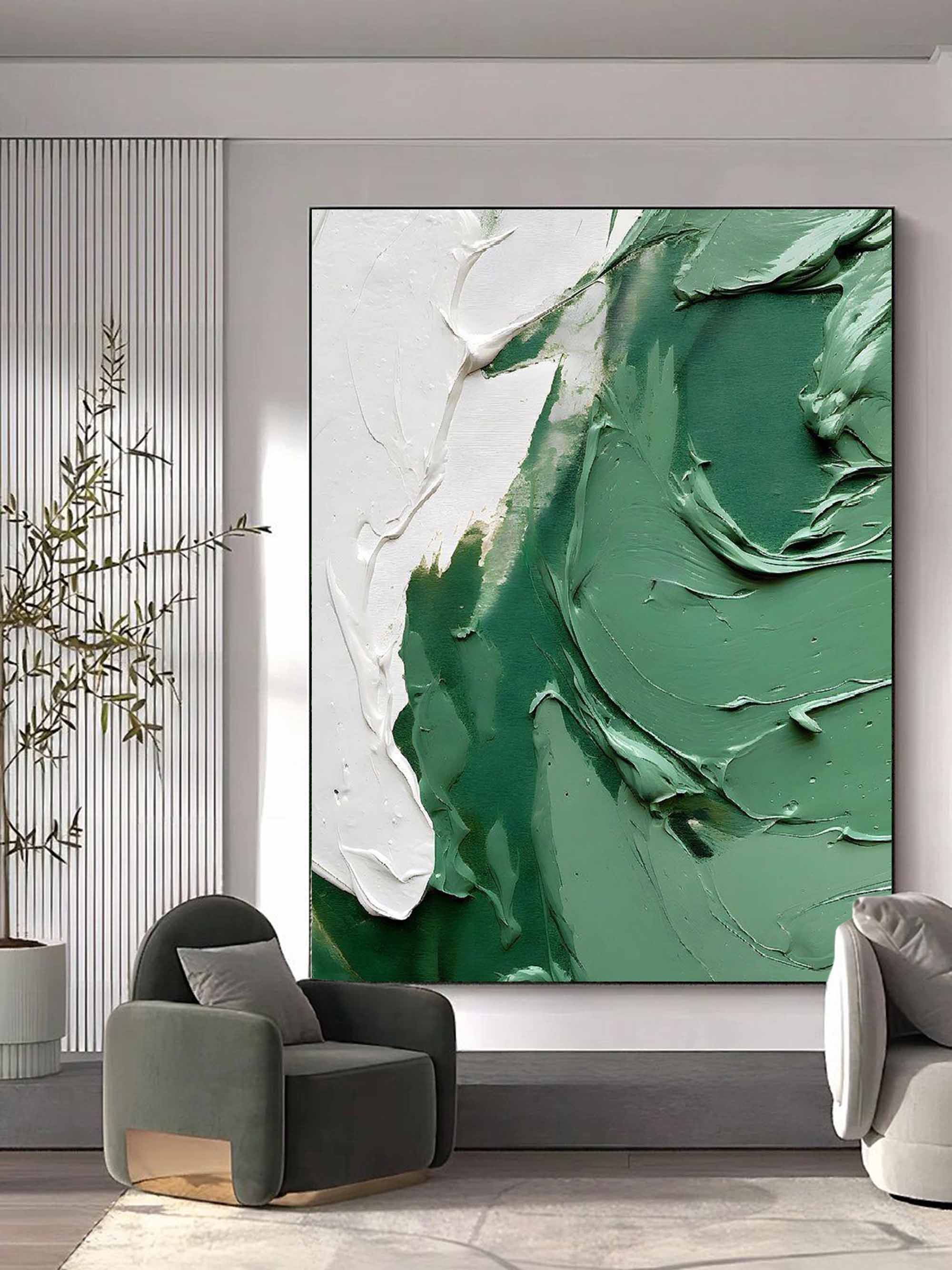 Green And White Abstract Oil Painting For Sale Green Abstract Art On Canvas Textured Wall Art