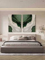 3D Green and White Textured Abstract Painting Set of 2 Green and White Canvas Art Plaster Wall Art
