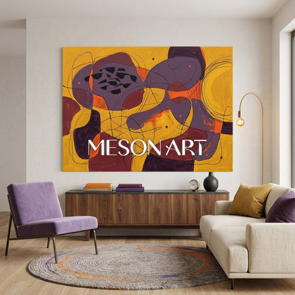 Contemporary Abstract Painting With Purple And Yellow For Modern Living Room Decor