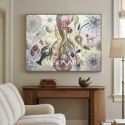 Modern Bio Art Original Framed Painting Large Office Wall Art Decor