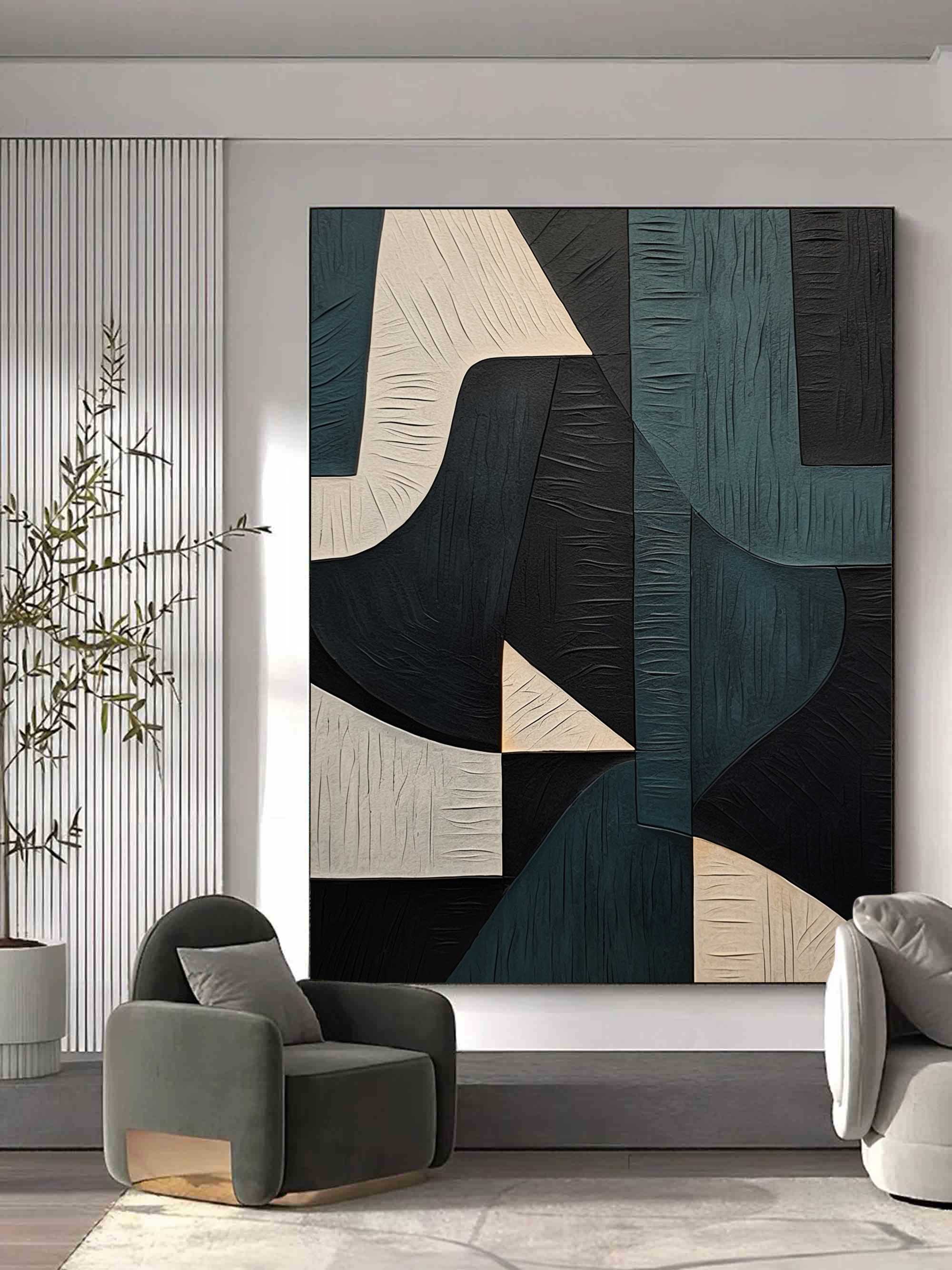 Wabi Sabi Wall Art Green and Blue Texture Painting Green and Blue Minimalist Abstract Canvas Art