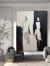 Black and Beige Minimalist Wall Art Black and Beige Abstract Painting Contemporary Minimalist Art Abstract Peopel Abstract Canvas Painting