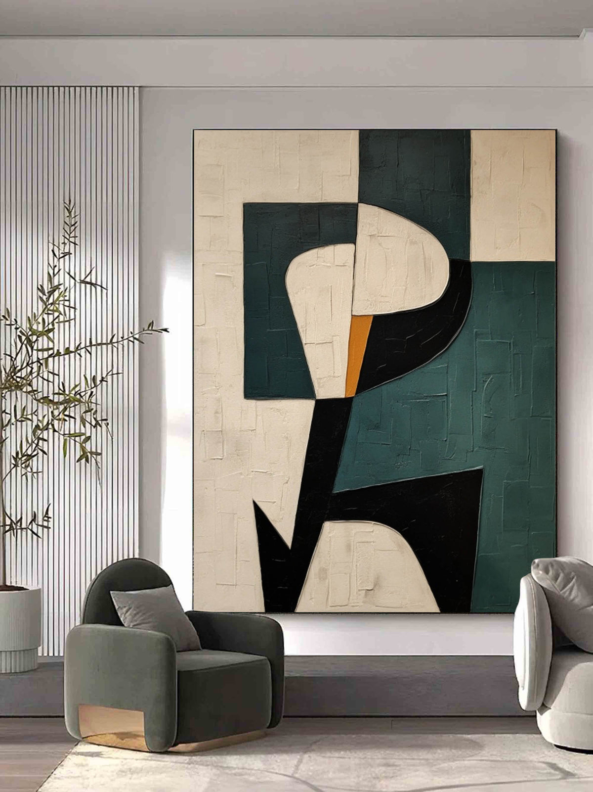 Large Beige And Green Texture Abstract Art Beige Minimalist Wall ...