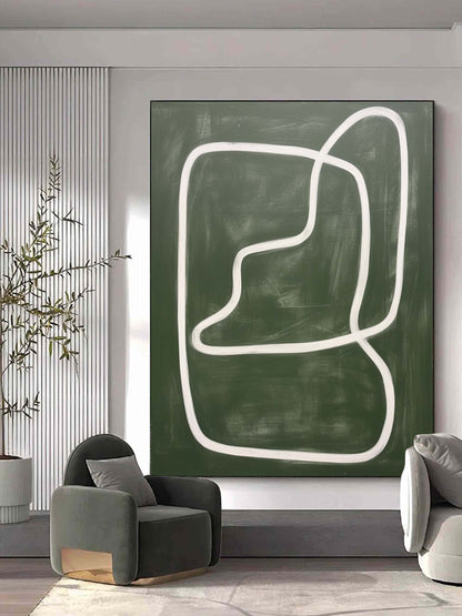 Large Green Minimalist Wall Art Wabi Sabi Canvas Painting Green Abstract Art on Canvas for Sale