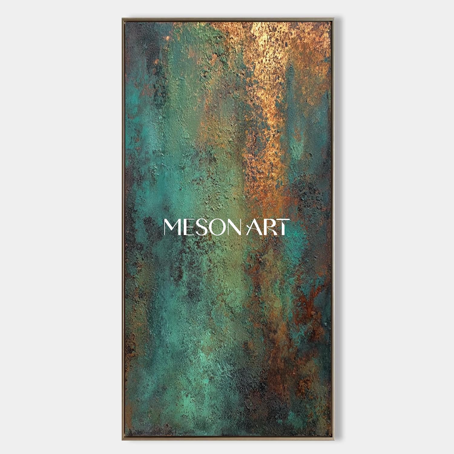 Large Green and Bronze Abstract Art Canvas On Sale Entryway Wall Decor