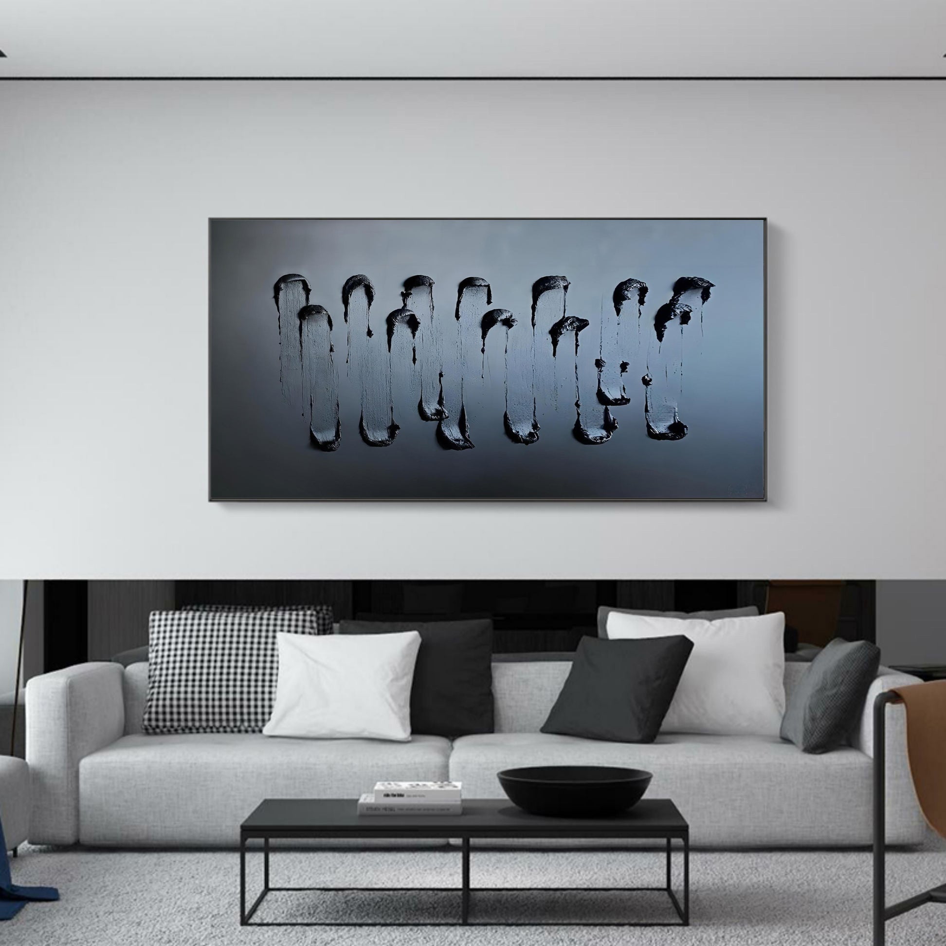 Large 3D Black Abstract Art Black Textured Wall Art Black Texture Acrylic Canvas Painting Black Art