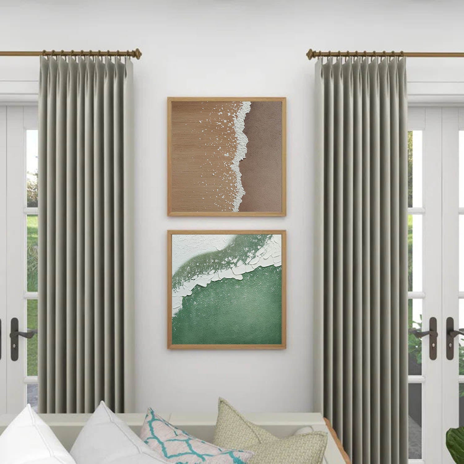 Large Coastal Beach Abstract Art Set of 2 Beach Texture Paintings Minimalist Wave Wall Art Set of 2