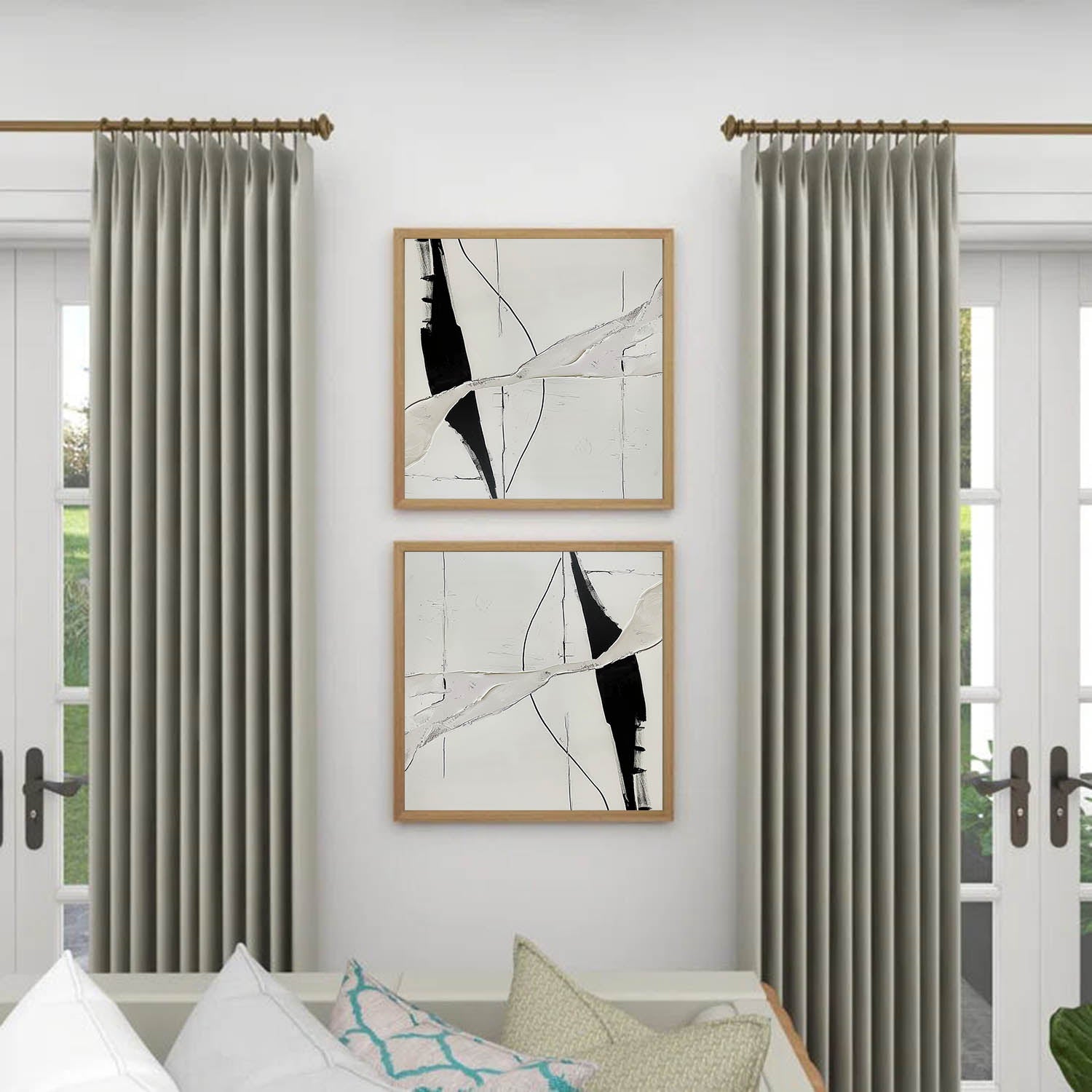Black and White Minimalist Abstract Texture Painting Set of 2 Black and White Minimalist Canvas Wall Art for Sale