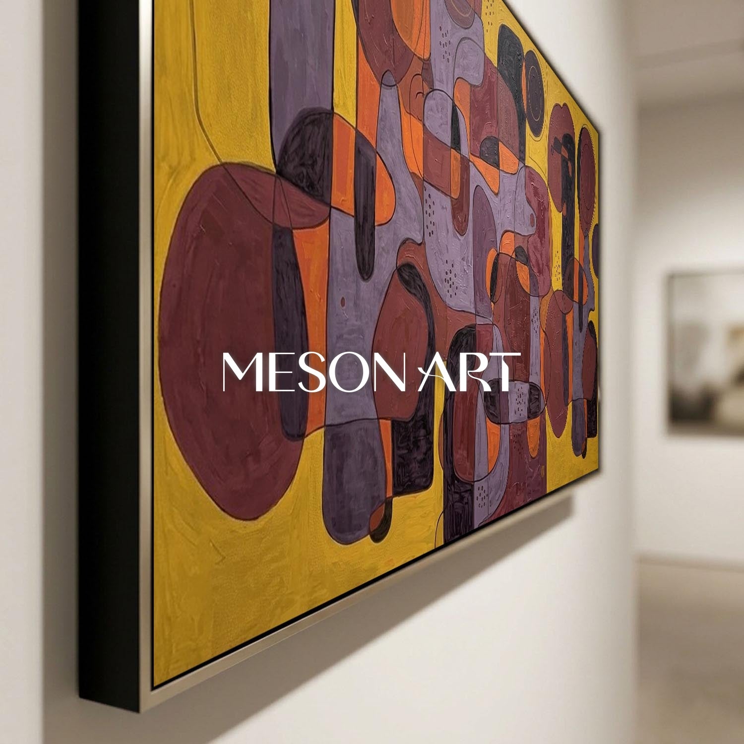 Contemporary Abstract Art Painting With Amber And Burgundy Tones For Modern Living Room Decor