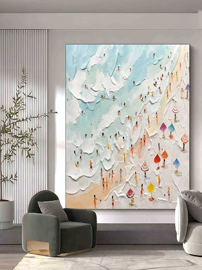 Summer Beach Vacation Oil Painting Summer Beach Vacation Canvas Art Seaside Textured Wall Art