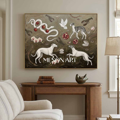 Original Surrealist Greyhound Painting Texture Wall Canvas Living Room