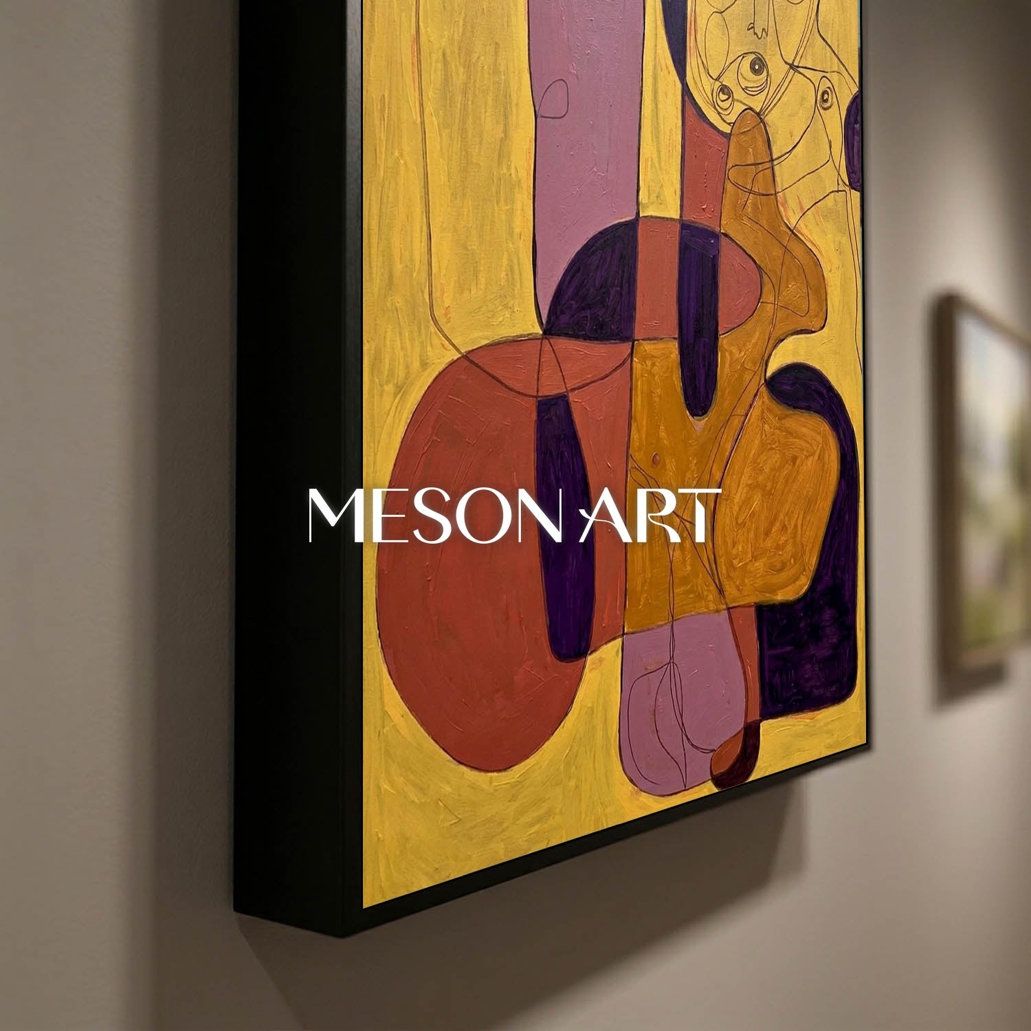 Contemporary Abstract Painting With Gold And Purple Hues For Modern Home Decor