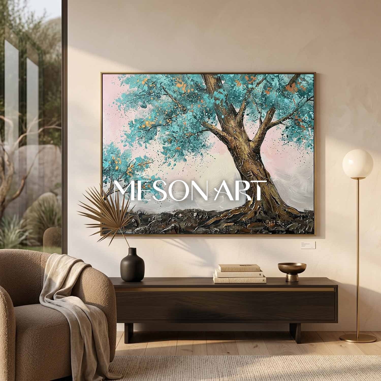 Contemporary Cubist Abstract Painting With Geometric Shapes And Neutral Tones For Modern Home Decor