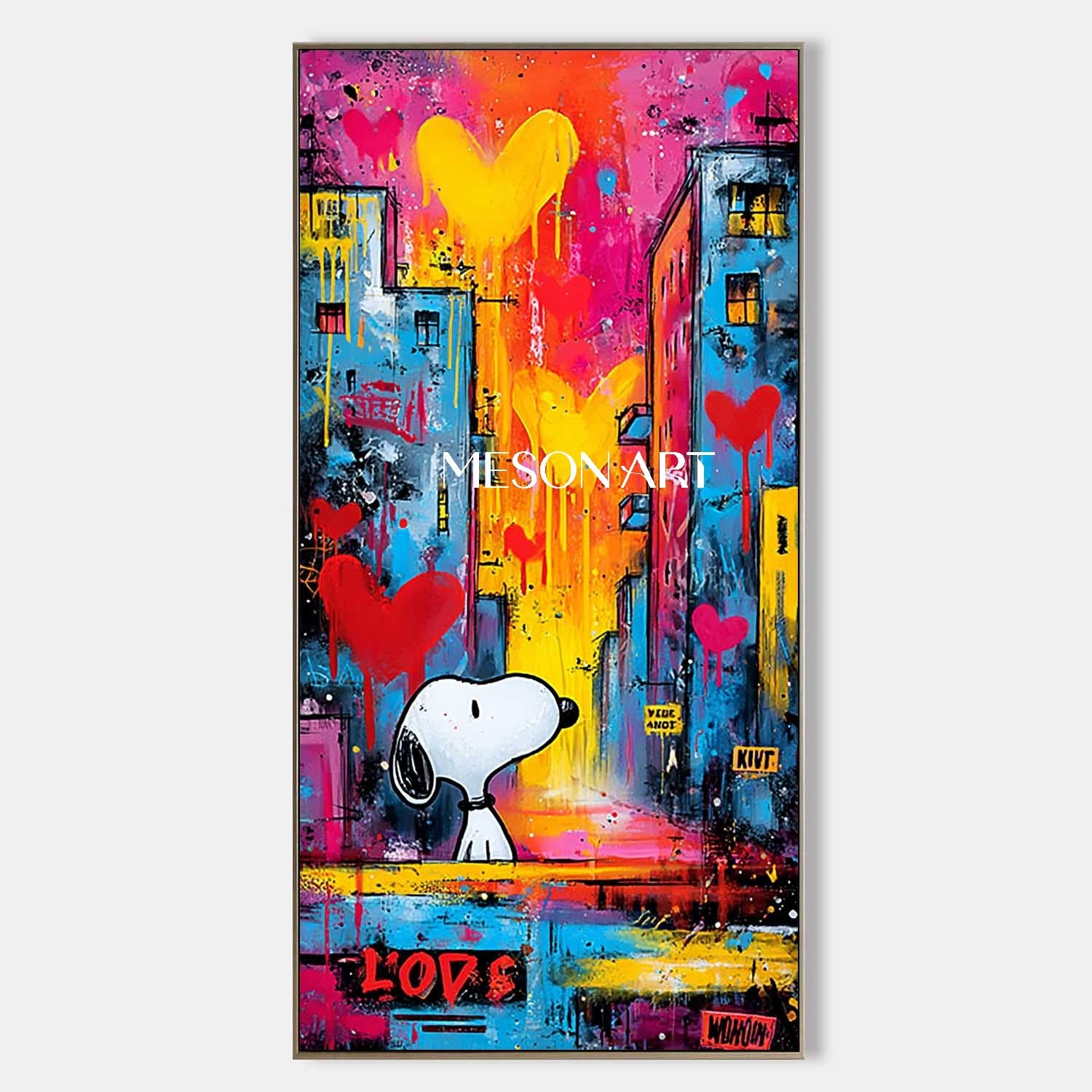Love heart and snoopy graffiti abstract art Snoopy pop art Snoopy and love heart wall art decoration
