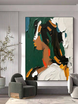 Green and White Abstract Canvas Art Abstract Figure Texture Wall Painting Oil Painting For Sale