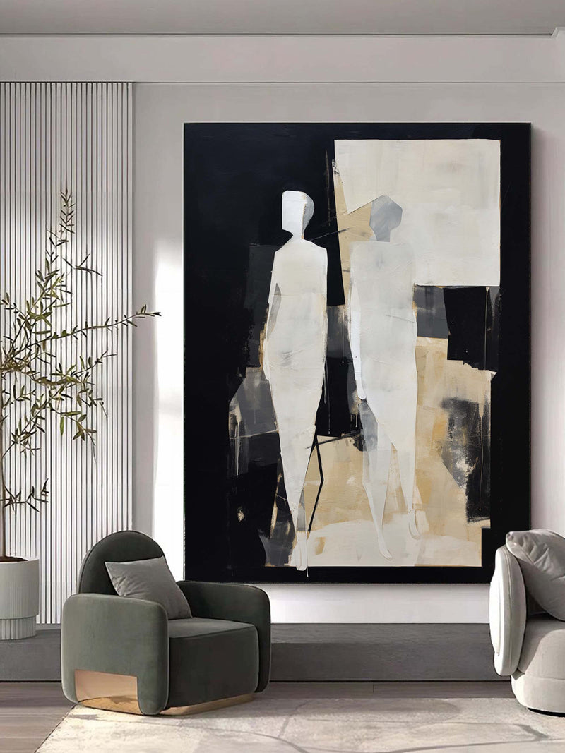 Beige and Black Minimalist Abstract Canvas Art Beige and Black Textured Painting Beige and Black Contemporary Abstract Minimalist Wall Art