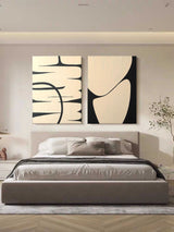 Beige And Black Canvas Painting Set Of 2 Minimal Art on Canvas For Sale Wabi Sabi Wall Art Decor