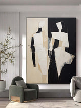 Black and Beige Abstract Art Black and Beige Minimalistic Wall Art Abstract Figure Canvas Art Abstract People Oil Painting Modern Wall Art