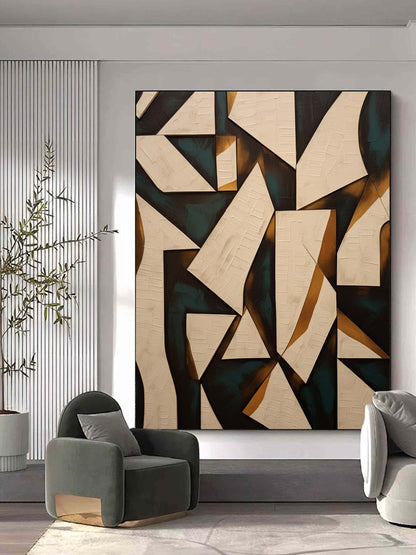 Large Green and Beige Minimalist Wall Art Green and Beige Textured Abstract Art Framed Wall Art