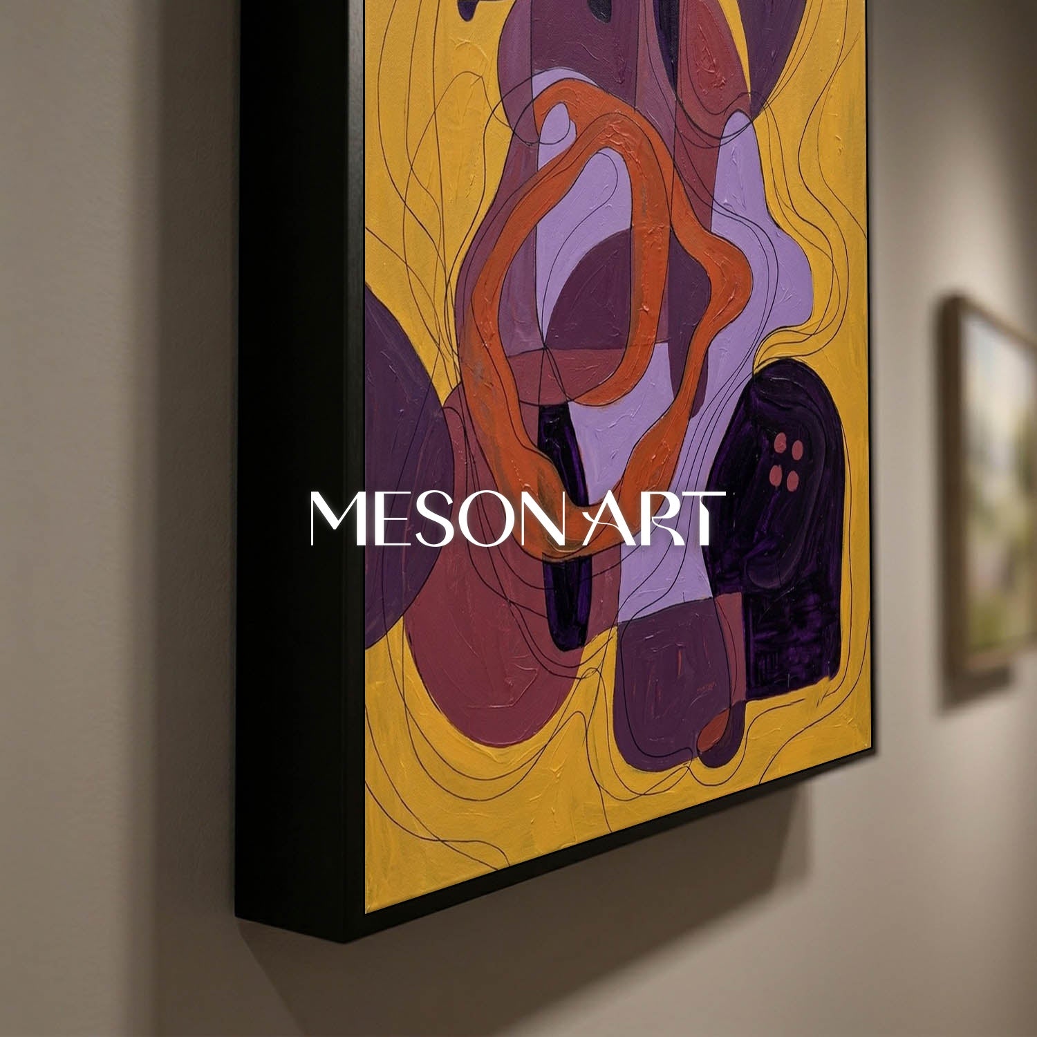 Contemporary Abstract Oil Painting With Gold And Purple Hues For Modern Living Room Decor