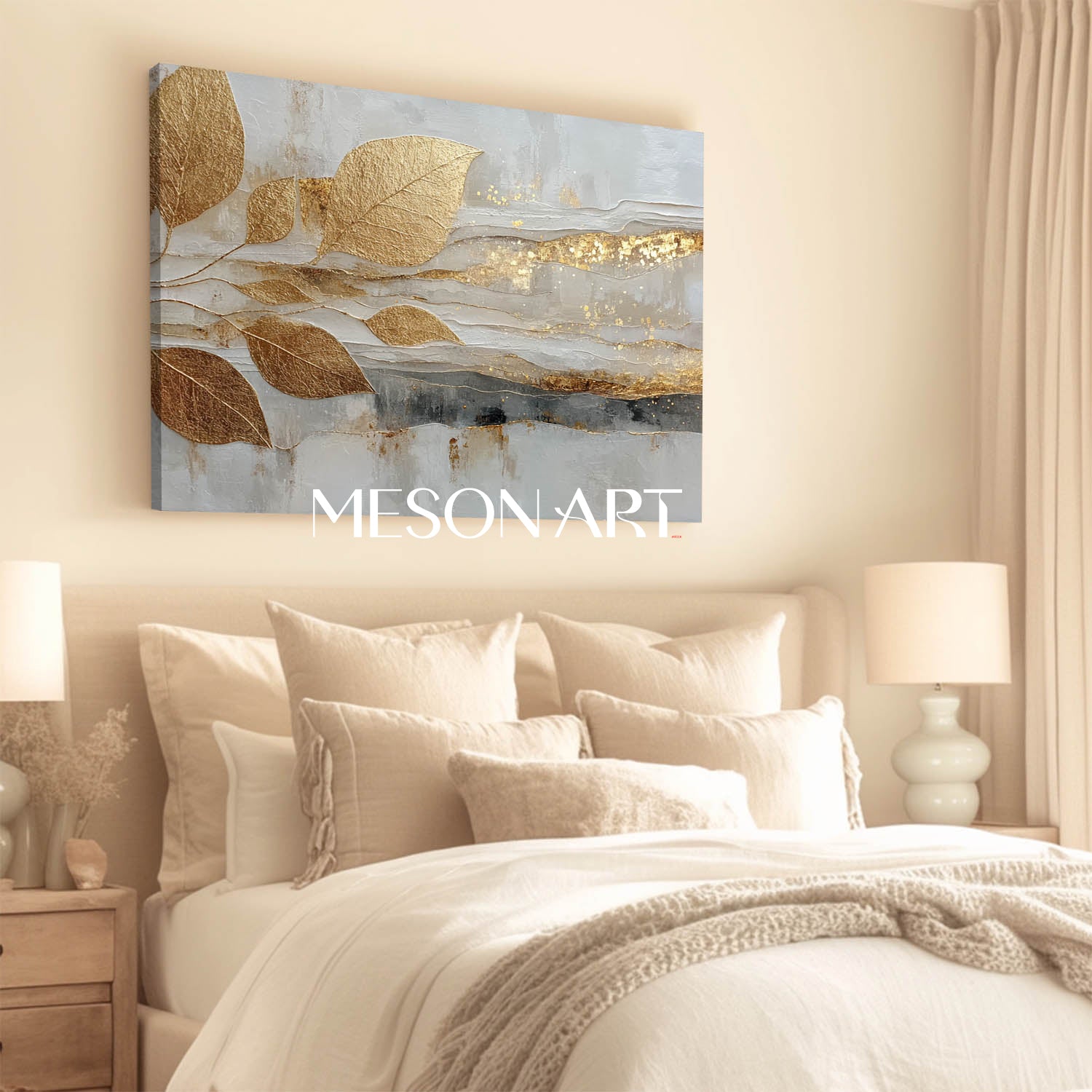 Gold Leaf Abstract Wall Art Modern Luxury Canvas Painting for Living Room Decor