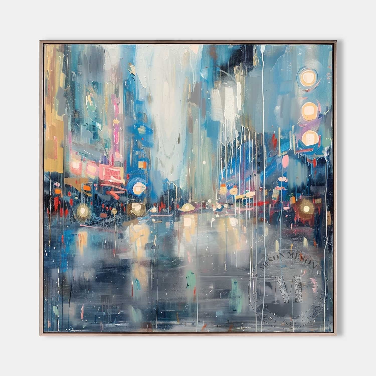 Night City Neon Light Abstract Canvas Art 40*40 Night City Wall Art Decoration Hanging Painting