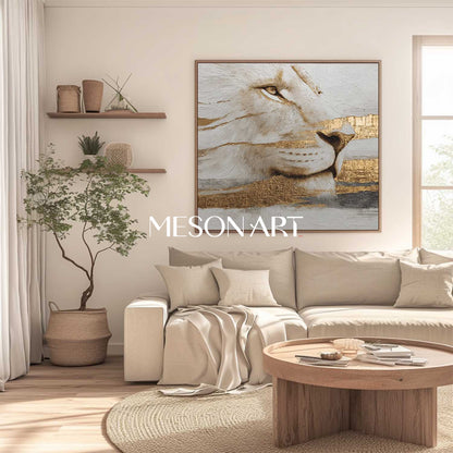 Luxuray Modern Lion Wall Decor Abstract Golden Textured Realism Painting