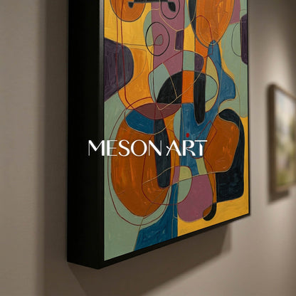 Contemporary Abstract Oil Painting With Orange And Blue Tones For Modern Living Room Decor