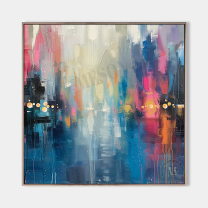 Blue Night City Abstract Art for Sale 50*50 Blue Night City Canvas Wall Decor Art Decoration