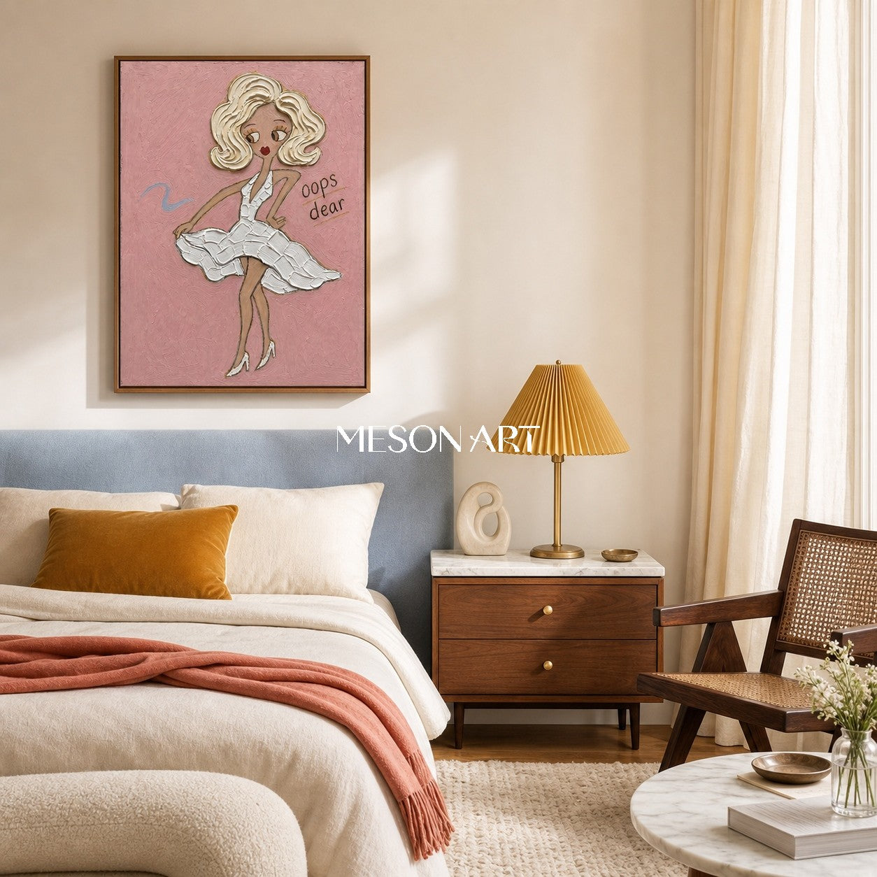 Playful Fashion Girl Painting In Pink With Textured Brushwork For Bedroom Decor