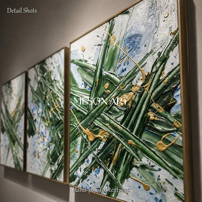 Green And Blue Abstract Jackson Pollock Inspired Painting Rectangular Wall Art For Living Room By Mesonart