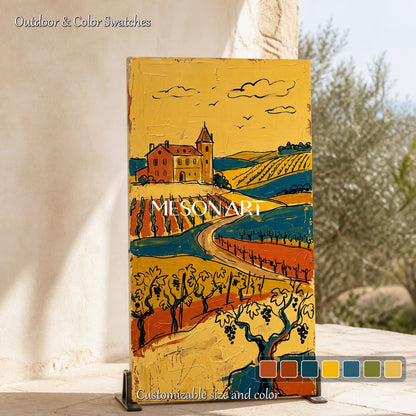 Gold And Brown Contemporary European Countryside Painting Original Artist Panoramic Wall Art For Dining Room By Mesonart