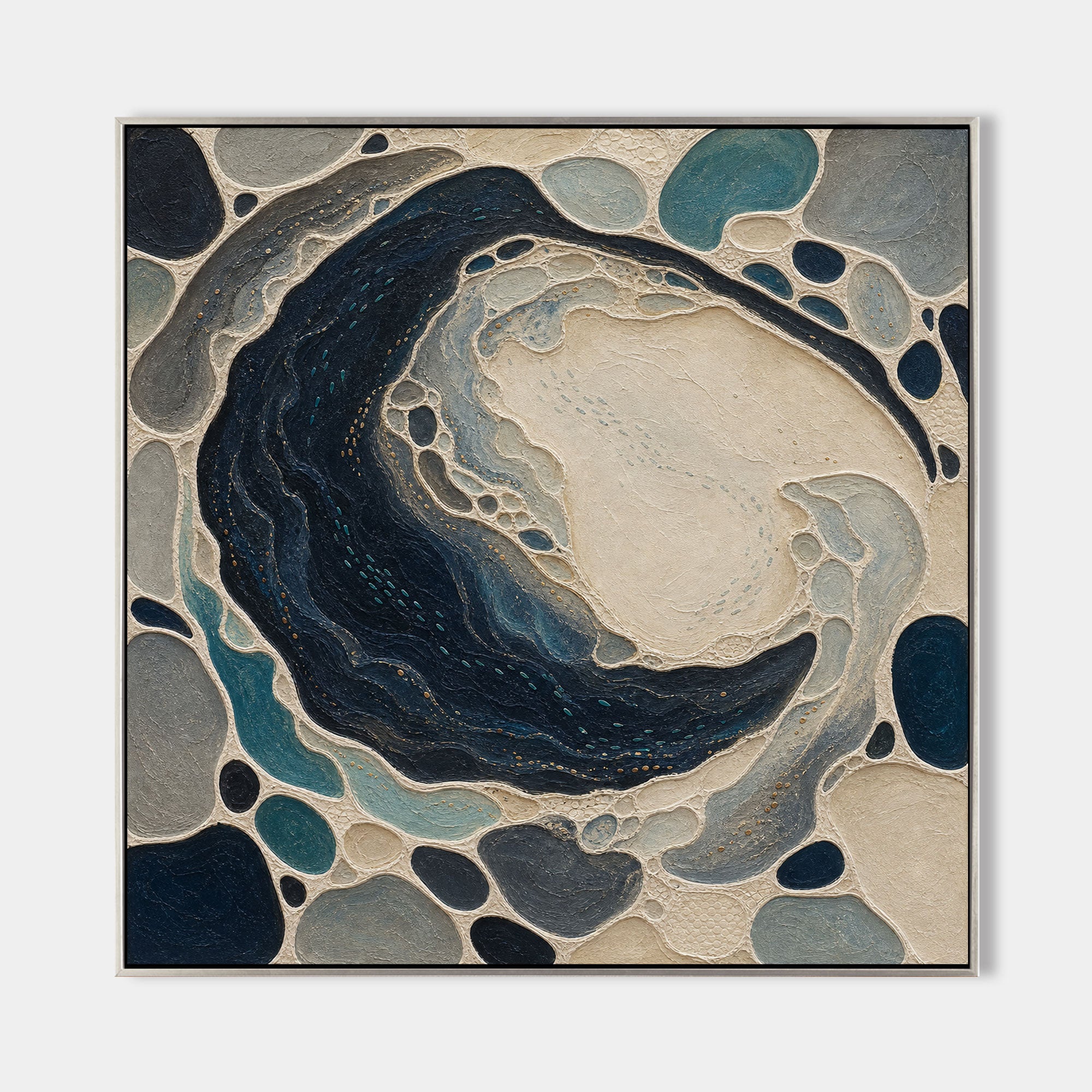 Ocean Blue Plaster Texture Art For Coastal Living Room And Bedroom Decor